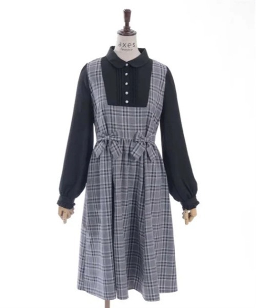 セール】チェックリボンドッキングワンピース（ワンピース）｜axes