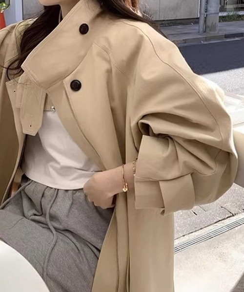 CADBURY（キャドバリー）の「ｼｮｰﾄ丈Aﾗｲﾝﾄﾚﾝﾁｺｰﾄ（トレンチコート・レディース・ブラック/ベージュ・MEDIUM/LARGE）」の10枚目の写真