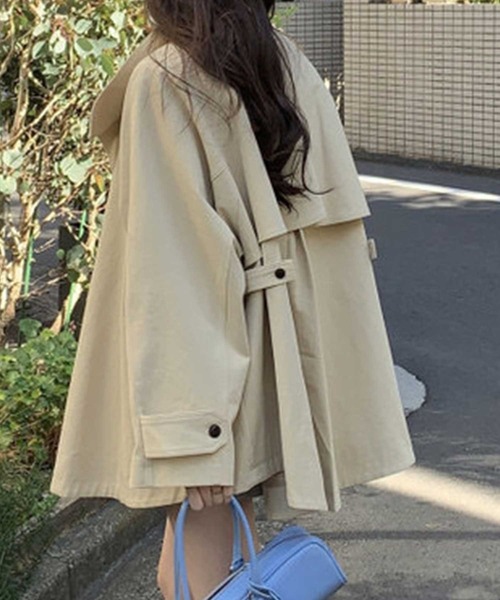 CADBURY（キャドバリー）の「ｼｮｰﾄ丈Aﾗｲﾝﾄﾚﾝﾁｺｰﾄ（トレンチコート・レディース・ブラック/ベージュ・MEDIUM/LARGE）」の7枚目の写真