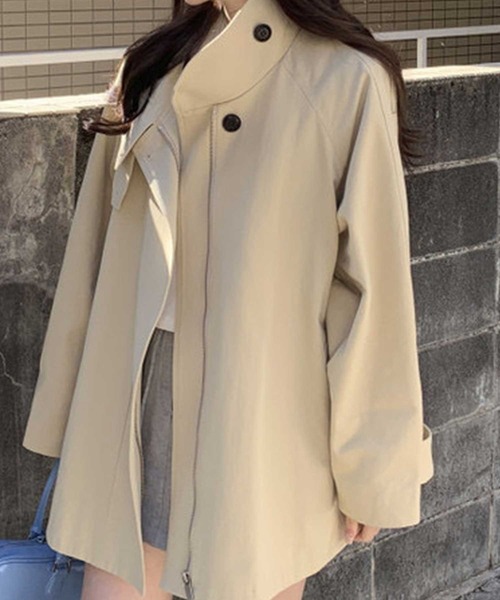 CADBURY（キャドバリー）の「ｼｮｰﾄ丈Aﾗｲﾝﾄﾚﾝﾁｺｰﾄ（トレンチコート・レディース・ブラック/ベージュ・MEDIUM/LARGE）」の11枚目の写真