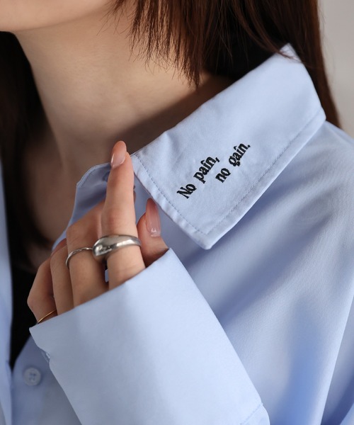 セール】＜刺繍入り＞ ビッグシルエット/オーバーサイズシャツブラウス 