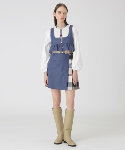 ブルーレーベルクレストブリッジ　ショートブルゾン　M ギャザー　チェック ブルーレーベルクレストブリッジ BLUE LABEL CRESTBRIDGE