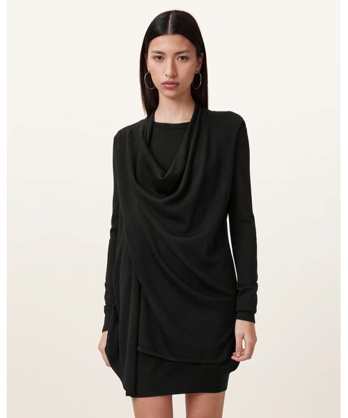 ALLSAINTS(オールセインツ)の「DRINA DRAPED WOOL DRESS | DRINA ドレープ ウール ドレス・ワンピース(ワンピース・レディース・ブラック・XS/S/M)」の4枚目の写真