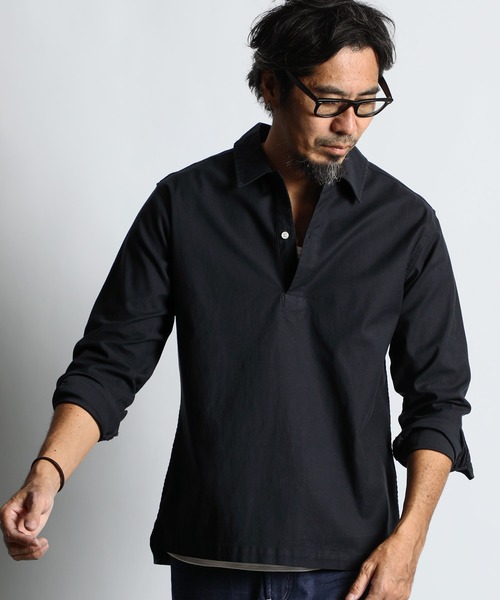The DUFFER of ST.GEORGE（ザダファーオブセントジョージ）の「【WEB限定アイテム】ECO FRIENDLY DYE SKIPPER SHIRT：製品染め ニュアンスカラー スキッパーシャツ（シャツ/ブラウス・メンズ・チャコールグレー/ダークグリーン/ネイビー・MEDIUM/SMALL/X-LARGE/LARGE）」の8枚目の写真