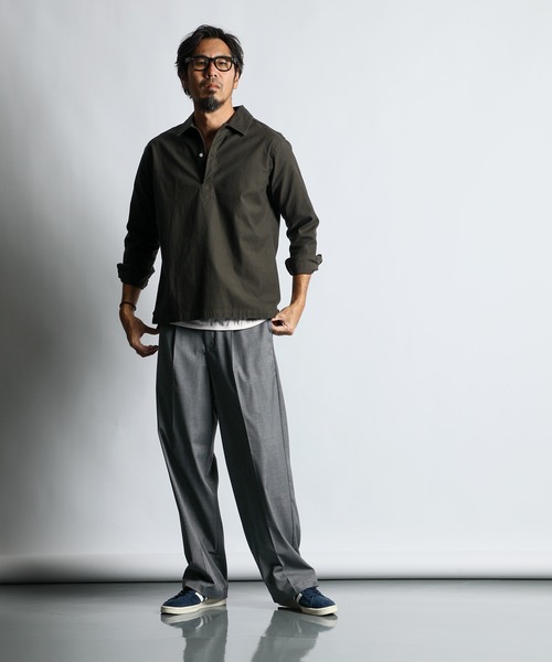 The DUFFER of ST.GEORGE（ザダファーオブセントジョージ）の「【WEB限定アイテム】ECO FRIENDLY DYE SKIPPER SHIRT：製品染め ニュアンスカラー スキッパーシャツ（シャツ/ブラウス・メンズ・チャコールグレー/ダークグリーン/ネイビー・MEDIUM/SMALL/X-LARGE/LARGE）」の7枚目の写真