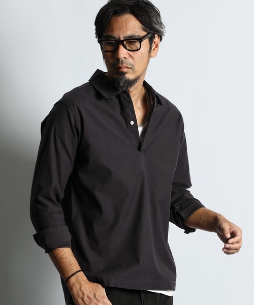 The DUFFER of ST.GEORGE（ザダファーオブセントジョージ）の「【WEB限定アイテム】ECO FRIENDLY DYE SKIPPER SHIRT：製品染め ニュアンスカラー スキッパーシャツ（シャツ/ブラウス・メンズ・チャコールグレー/ダークグリーン/ネイビー・MEDIUM/SMALL/X-LARGE/LARGE）」の4枚目の写真