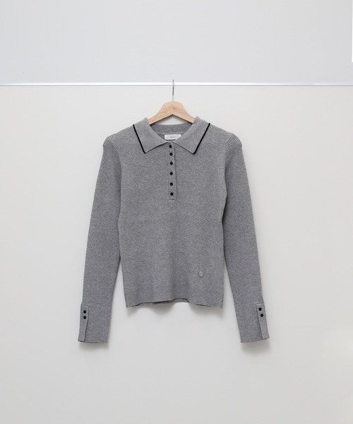 MUHET（ミュエータ）の「ribbed knit polo / リブニットポロ（ポロシャツ・レディース・杢グレー/アイボリー/ブラウン・FREE）」の3枚目の写真