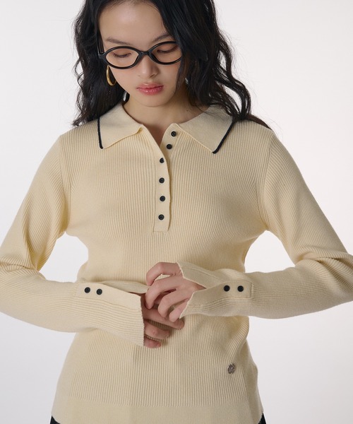 MUHET（ミュエータ）の「ribbed knit polo / リブニットポロ（ポロシャツ・レディース・杢グレー/アイボリー/ブラウン・FREE）」の15枚目の写真