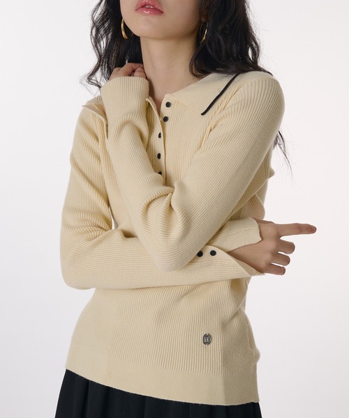 MUHET（ミュエータ）の「ribbed knit polo / リブニットポロ（ポロシャツ・レディース・杢グレー/アイボリー/ブラウン・FREE）」の16枚目の写真