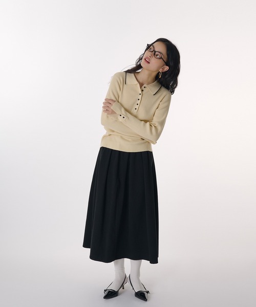 ポロシャツ ポロ ribbed knit polo / リブニットポロ レディース MUHET ポロシャツ ポロ ribbed knit polo / リブニットポロ