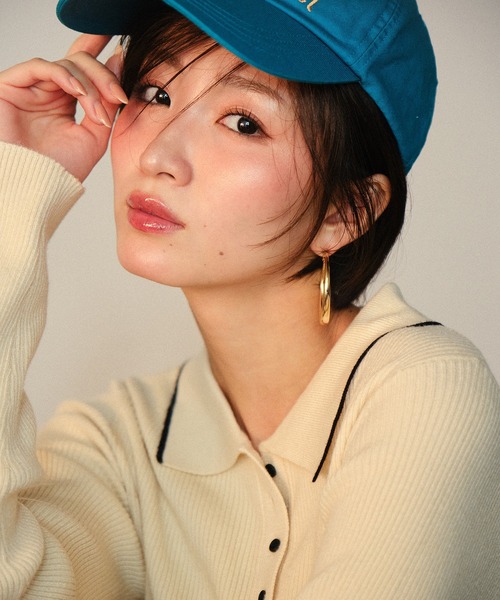 MUHET（ミュエータ）の「ribbed knit polo / リブニットポロ（ポロシャツ・レディース・杢グレー/アイボリー/ブラウン・FREE）」の5枚目の写真