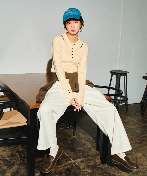 MUHET（ミュエータ）の「ribbed knit polo / リブニットポロ（ポロシャツ・レディース・杢グレー/アイボリー/ブラウン・FREE）」の13枚目の写真