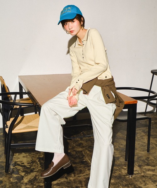 MUHET（ミュエータ）の「ribbed knit polo / リブニットポロ（ポロシャツ・レディース・杢グレー/アイボリー/ブラウン・FREE）」の14枚目の写真