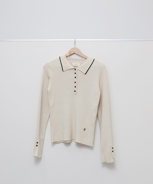 MUHET（ミュエータ）の「ribbed knit polo / リブニットポロ（ポロシャツ・レディース・杢グレー/アイボリー/ブラウン・FREE）」の4枚目の写真