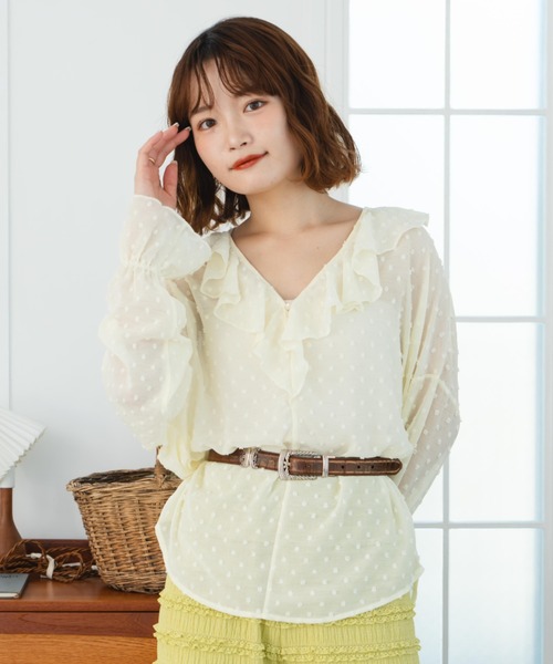 eLur（エラー）の「フリルシフォンブラウス/ドット柄（シャツ/ブラウス・レディース・ホワイト/イエロー・FREE）」の12枚目の写真