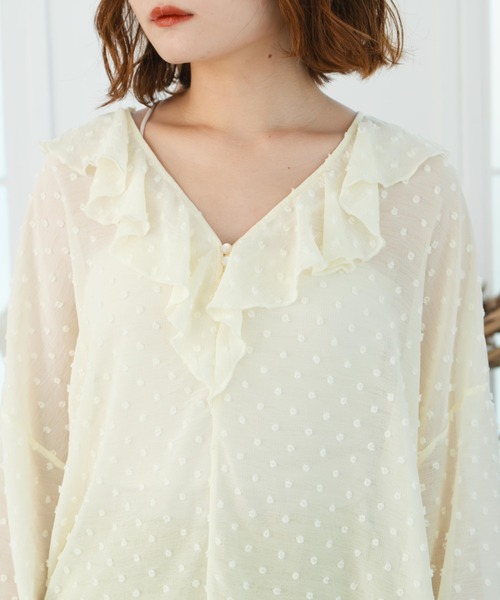 eLur（エラー）の「フリルシフォンブラウス/ドット柄（シャツ/ブラウス・レディース・ホワイト/イエロー・FREE）」の15枚目の写真