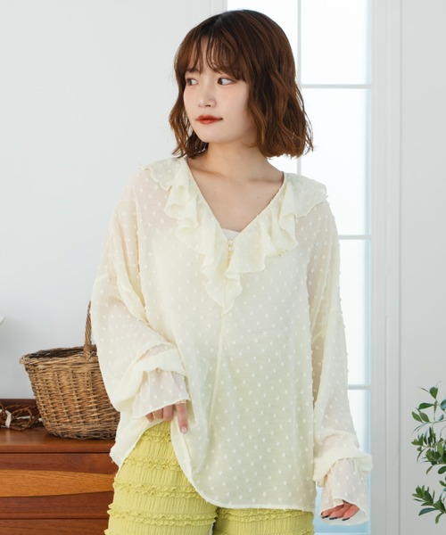 eLur（エラー）の「フリルシフォンブラウス/ドット柄（シャツ/ブラウス・レディース・ホワイト/イエロー・FREE）」の11枚目の写真