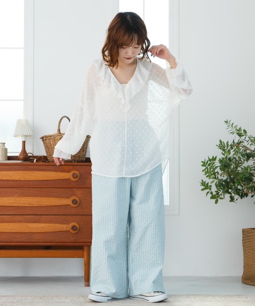 eLur（エラー）の「フリルシフォンブラウス/ドット柄（シャツ/ブラウス・レディース・ホワイト/イエロー・FREE）」の10枚目の写真