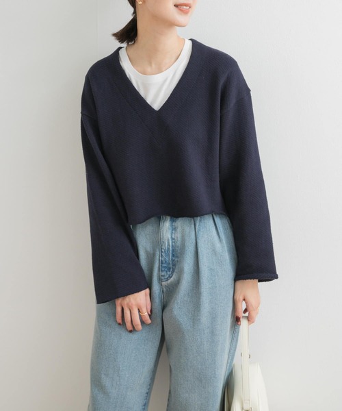 URBAN RESEARCH DOORS(アーバンリサーチドアーズ)の「ミドルインレイVネックプルオーバー(Tシャツ/カットソー・レディース・ネイビー/ホワイト系その他・MEDIUM)」の2枚目の写真