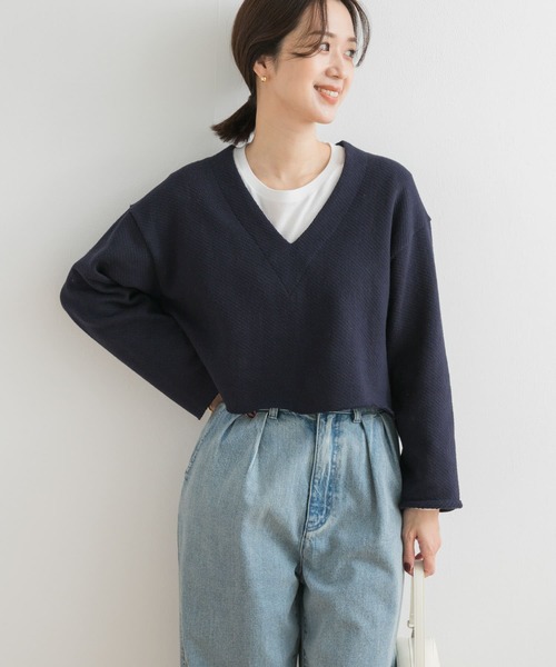 URBAN RESEARCH DOORS(アーバンリサーチドアーズ)の「ミドルインレイVネックプルオーバー(Tシャツ/カットソー・レディース・ネイビー/ホワイト系その他・MEDIUM)」の7枚目の写真
