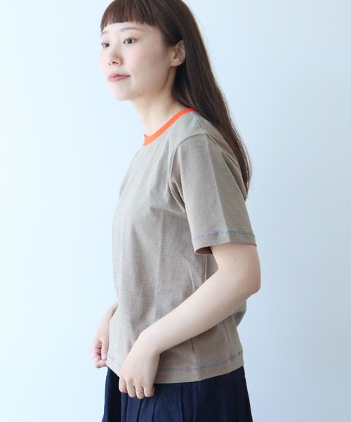 tシャツ ミジンボーダー ノースリ レディース ミジンボーダー リンガー Tシャツ