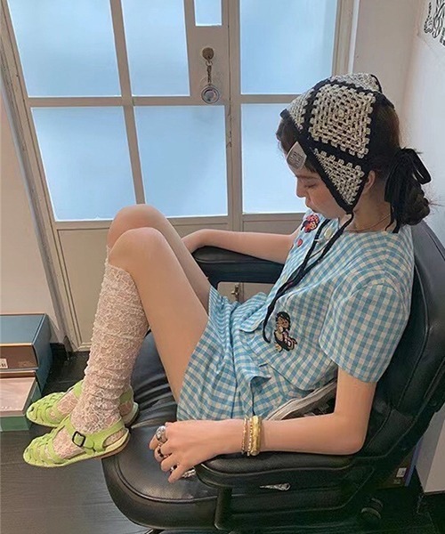 c.u.l（シーユーエル）の「フラワーレース ニーハイソックス レースソックス cula1127（ソックス/靴下・レディース・ブラック/アイボリー/ピンク/ホワイト・FREE）」の8枚目の写真