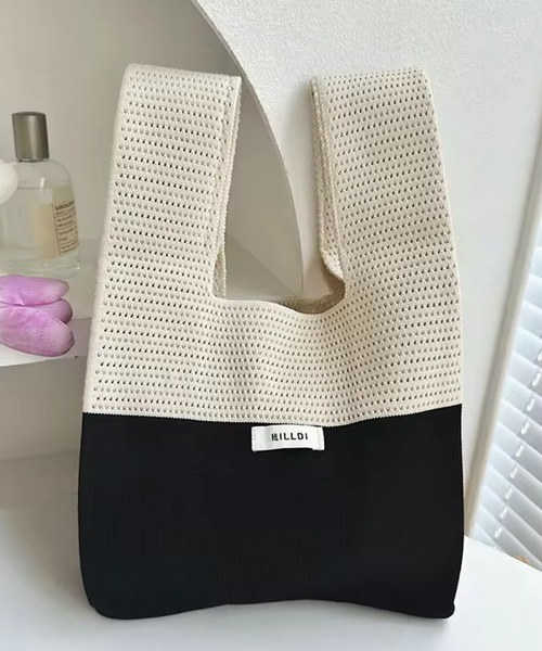 TONE SELECT GOODS(トーンセレクトグッズ)の「urbanfemine./バイカラーニットミニバッグ U7434(トートバッグ・レディース・オレンジ/グリーン/ブルー/ピンク/ブラウン/ダークグリーン/パープル/ベージュ/ホワイト・FREE)」の2枚目の写真