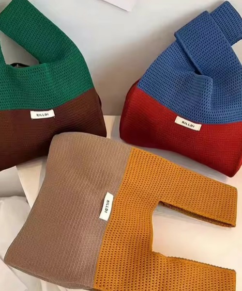 TONE SELECT GOODS(トーンセレクトグッズ)の「urbanfemine./バイカラーニットミニバッグ U7434(トートバッグ・レディース・オレンジ/グリーン/ブルー/ピンク/ブラウン/ダークグリーン/パープル/ベージュ/ホワイト・FREE)」の11枚目の写真