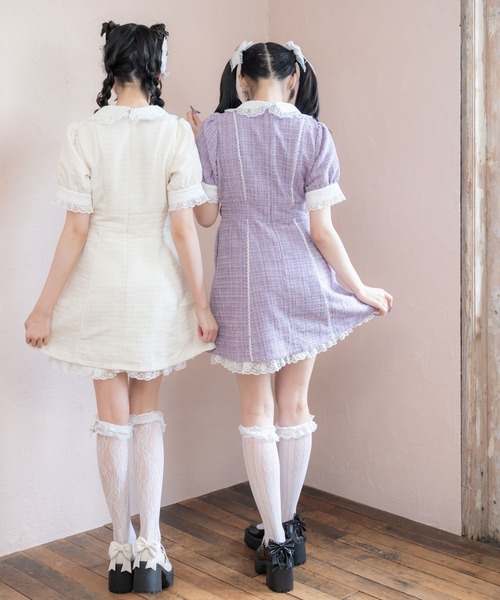 DearMyLove(ディアマイラブ)の「キラキラハートキルティングサマーツイードワンピース(ワンピース・レディース・ホワイト/ベビーピンク/ラベンダー/ブラック・MEDIUM/LARGE/LL/3L)」の6枚目の写真