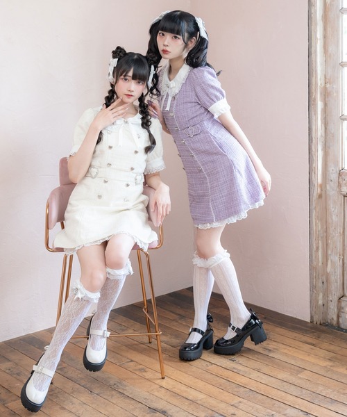 DearMyLove(ディアマイラブ)の「キラキラハートキルティングサマーツイードワンピース(ワンピース・レディース・ホワイト/ベビーピンク/ラベンダー/ブラック・MEDIUM/LARGE/LL/3L)」の7枚目の写真