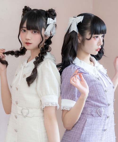 DearMyLove(ディアマイラブ)の「キラキラハートキルティングサマーツイードワンピース(ワンピース・レディース・ホワイト/ベビーピンク/ラベンダー/ブラック・MEDIUM/LARGE/LL/3L)」の10枚目の写真
