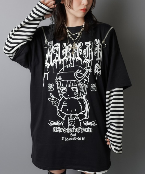 DARRDY（ダーディー）の「【DARRDY/ダーディー】肩ジップオーバーサイズTシャツ/nuneちゃん（Tシャツ/カットソー・レディース・ホワイト/ブラック/サックスブルー・ONESIZE）」の2枚目の写真