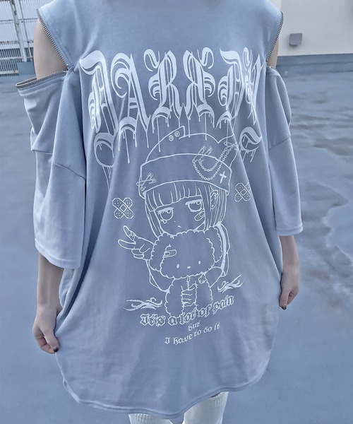 DARRDY（ダーディー）の「【DARRDY/ダーディー】肩ジップオーバーサイズTシャツ/nuneちゃん（Tシャツ/カットソー・レディース・ホワイト/ブラック/サックスブルー・ONESIZE）」の14枚目の写真