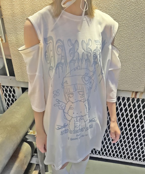 DARRDY（ダーディー）の「【DARRDY/ダーディー】肩ジップオーバーサイズTシャツ/nuneちゃん（Tシャツ/カットソー・レディース・ホワイト/ブラック/サックスブルー・ONESIZE）」の15枚目の写真