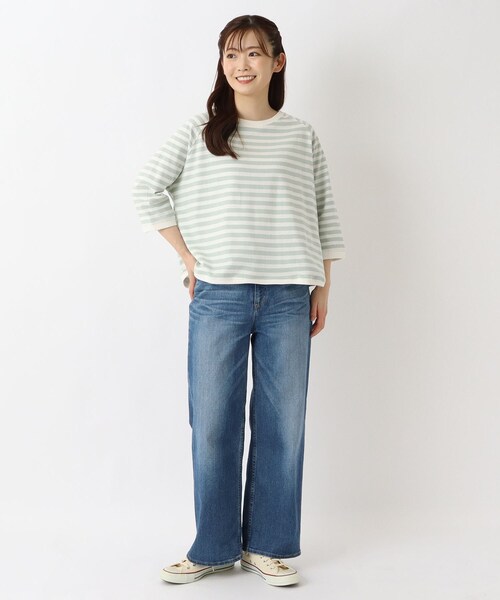 one'sterrace(ワンズテラス)の「ゆったり ラグラン7分袖 ボーダープルオーバー(Tシャツ/カットソー・レディース・ベージュ系その他7/ブラック系8/ライトグリーン系/パープル系2/ブルー系その他7・02)」の16枚目の写真