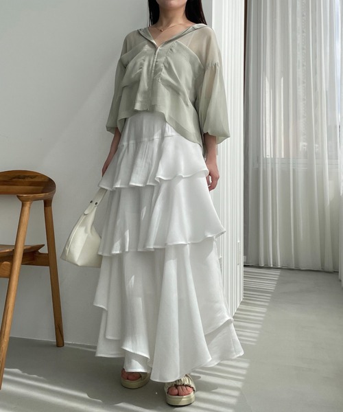 mysty woman（ミスティウーマン）の「アシメティアードスカートライト  491363（スカート・レディース・ブラック/グレー/オフホワイト/ライトグレー・FREE）」の10枚目の写真