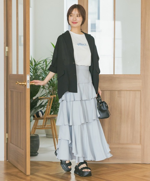 mysty woman(ミスティウーマン)の「【再入荷/夏素材】アシメティアードスカートライト 491363(スカート・レディース・ブラック/グレー/オフホワイト/ライトグレー・FREE)」の11枚目の写真