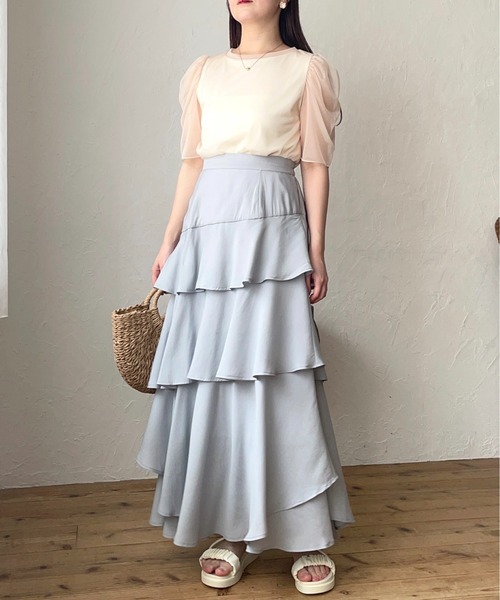 mysty woman(ミスティウーマン)の「【再入荷/夏素材】アシメティアードスカートライト 491363(スカート・レディース・ブラック/グレー/オフホワイト/ライトグレー・FREE)」の14枚目の写真