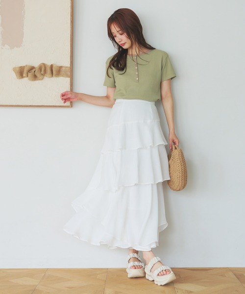 mysty woman(ミスティウーマン)の「【再入荷/夏素材】アシメティアードスカートライト 491363(スカート・レディース・ブラック/グレー/オフホワイト/ライトグレー・FREE)」の17枚目の写真