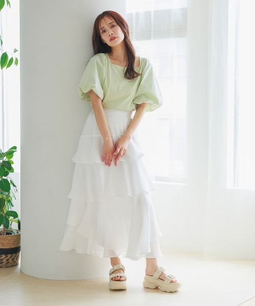mysty woman(ミスティウーマン)の「【再入荷/夏素材】アシメティアードスカートライト 491363(スカート・レディース・ブラック/グレー/オフホワイト/ライトグレー・FREE)」の20枚目の写真