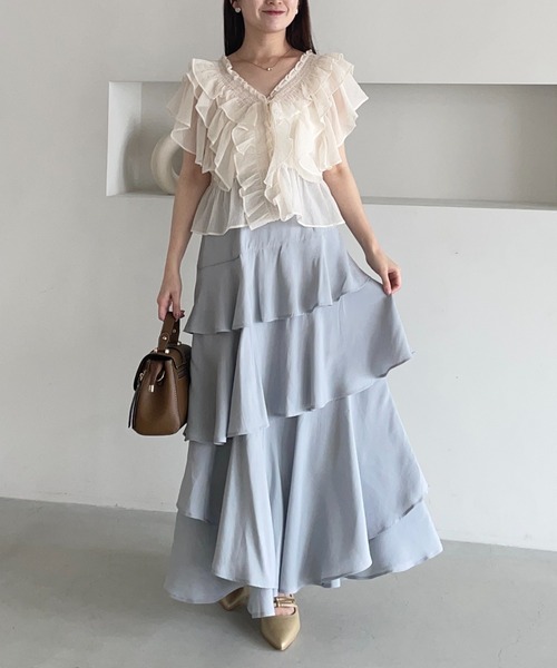 mysty woman(ミスティウーマン)の「【再入荷/夏素材】アシメティアードスカートライト 491363(スカート・レディース・ブラック/グレー/オフホワイト/ライトグレー・FREE)」の22枚目の写真