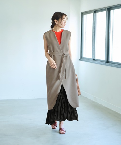 STYLE DELI（スタイルデリ）の「94cm丈コットン質感ワッシャーティア―ドスカート（スカート・レディース・ブラック/ホワイト・FREE）」の12枚目の写真