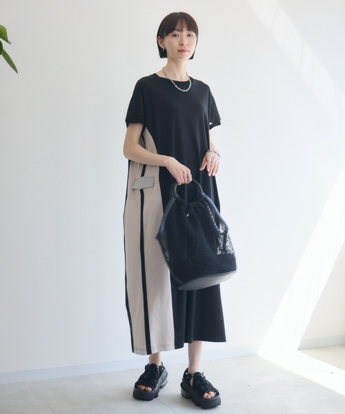 Paradise Picnic(パラダイスピクニック)の「ポケットドッキングバイカラーワンピース(ワンピース・レディース・チャコールグレー/ブラック・FREE)」の4枚目の写真
