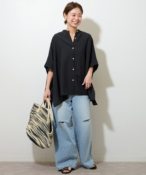 JOURNAL STANDARD relume(ジャーナルスタンダード レリューム)の「《追加》シアーポンチョシャツ(シャツ/ブラウス・レディース・ブラック/アイボリー/カーキ・FREE)」の4枚目の写真