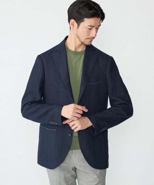 SHIPS（シップス）の「SHIPS: リネン ソリッド シャツ ジャケット（テーラードジャケット・メンズ・ベージュ/ネイビー/オリーブ・MEDIUM/LARGE）」の3枚目の写真