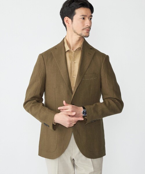 SHIPS（シップス）の「SHIPS: リネン ソリッド シャツ ジャケット（テーラードジャケット・メンズ・ベージュ/ネイビー/オリーブ・MEDIUM/LARGE）」の2枚目の写真