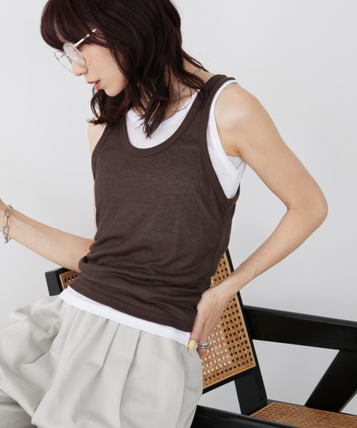 Auntie Rosa Holiday（アンティローザホリデー）の「シアーレイヤードタンク（タンクトップ・レディース・ブラック/ブラウン/カーキ/ボルドー・FREE）」の3枚目の写真