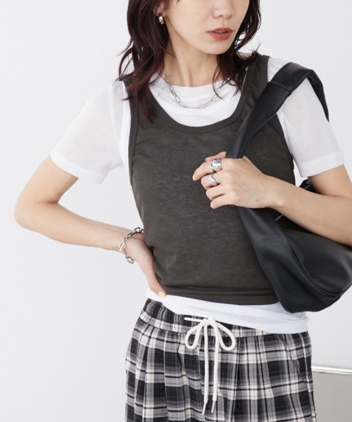 Auntie Rosa Holiday（アンティローザホリデー）の「シアーレイヤードタンク（タンクトップ・レディース・ブラック/ブラウン/カーキ/ボルドー・FREE）」の4枚目の写真