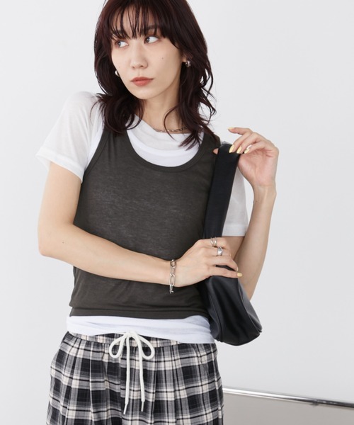 Auntie Rosa Holiday（アンティローザホリデー）の「シアーレイヤードタンク（タンクトップ・レディース・ブラック/ブラウン/カーキ/ボルドー・FREE）」の12枚目の写真