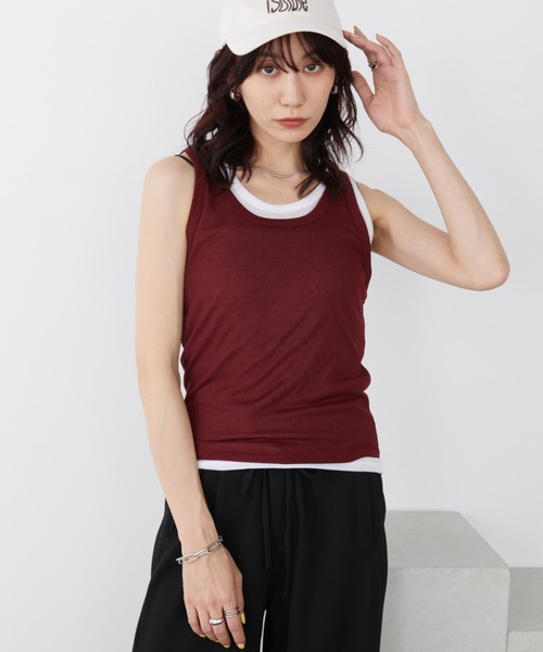 Auntie Rosa Holiday（アンティローザホリデー）の「シアーレイヤードタンク（タンクトップ・レディース・ブラック/ブラウン/カーキ/ボルドー・FREE）」の20枚目の写真